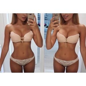 NWT Beige Padded Strapless Bra Bralette Cup adhesive Tan Cream Nude